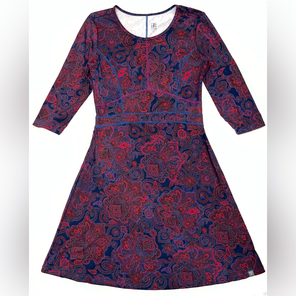 Title Nine Dream 3/4 Sleeve Round Neck Blue Paisley Dress Size S